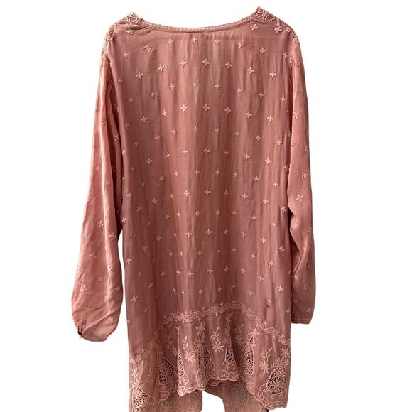 Johnny Was Plus V-Neck Embroidered‎ Tab Sleeve Midi Dress Dusty Rose Size 2X - Picture 3 of 12